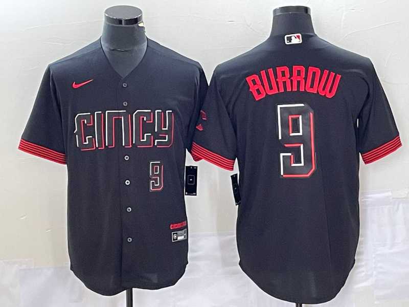 Men%27s Cincinnati Reds #9 Joe Burrow Number Black 2023 City Connect Cool Base Stitched Baseball Jersey2